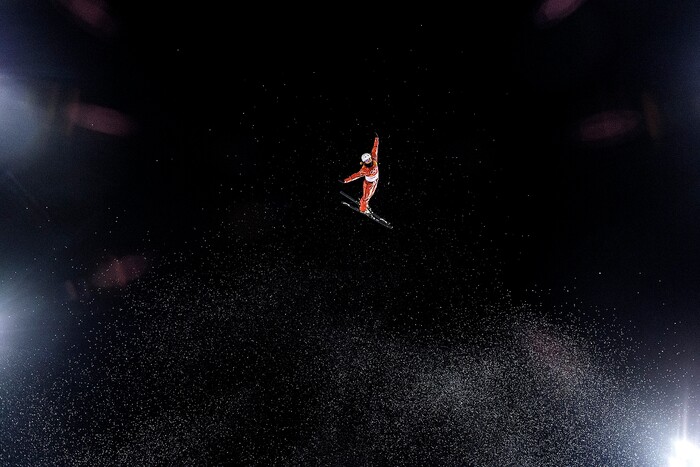 (Chris Detrick  |  The Salt Lake Tribune)   Belarus' Aliaksandra Ramanouskaya competes during the Ladies' Aerials Qualification at Phoenix Park during the Pyeongchang 2018 Winter Olympics Thursday, Feb. 15, 2018. Ramanouskaya's highest score was 83.65, qualifying for the finals. 