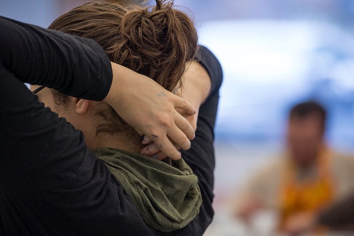 (Leah Hogsten  |  The Salt Lake Tribune) At times, the students became frustrated with the speed and effortlessness that former television star painter Bob Ross showed as they tried to follow along with the video during a Bob Ross Paint-Along class, Saturday, Jan. 6, 2018, at the Salt Lake City Public Library's Sweet Branch in the Avenues.