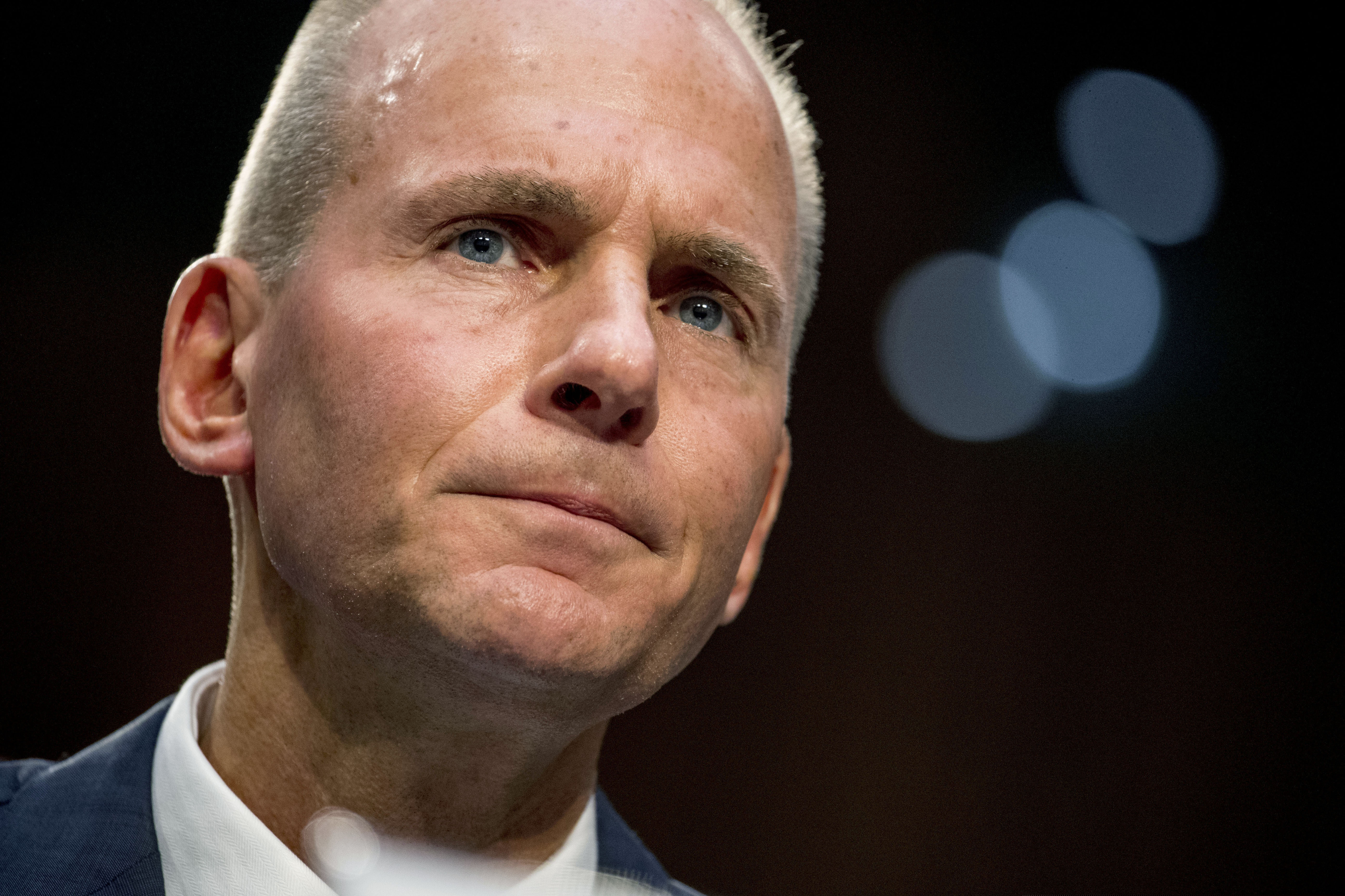 (Andrew Harnik | AP file photo) Boeing Company President and Chief Executive Officer Dennis Muilenburg appears before a Senate Committee on Commerce, Science, and Transportation hearing on 'Aviation Safety and the Future of Boeing's 737 MAX' on Capitol Hill in Washington, Oct. 29, 2019. Muilenburg is resigning amid ongoing problems at the company over the troubled Max 737 aircraft. The board of directors said Monday, Dec. 23 that Muilenburg is stepping down immediately. The board's current chairman David Calhoun will become president and CEO on Jan. 13, 2020.
