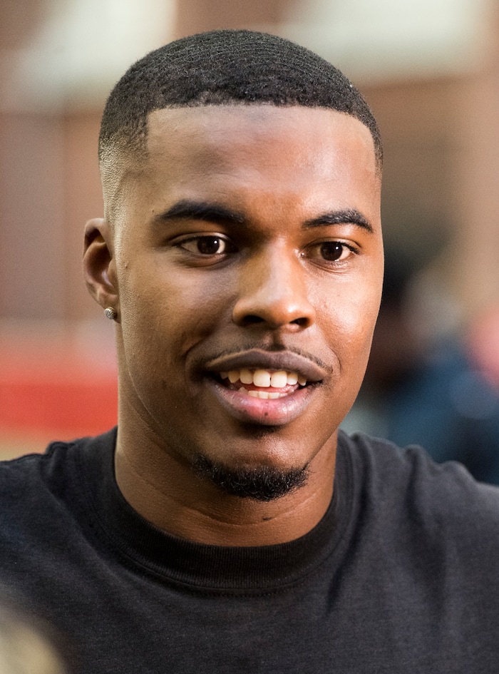 (Rick Egan  |  The Salt Lake Tribune)      Troy Williams talks to reporters during University of Utah's 2018 Pro Day for NFL scouts, as Spence Eccles Field House, Wednesday, March 28, 2018.