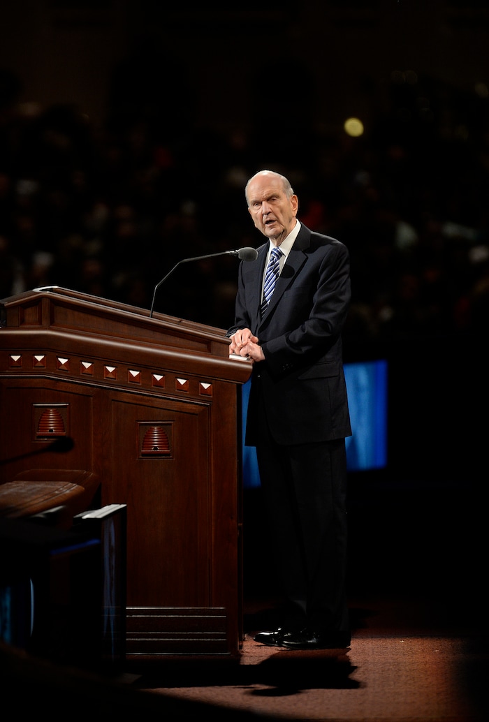 (Scott Sommerdorf  |  The Salt Lake Tribune) Russell M. Nelson at General Conference in 2014.