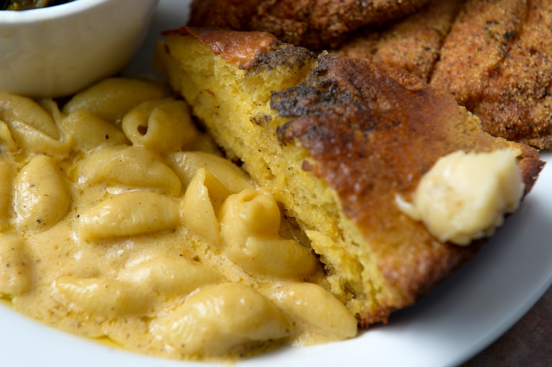 (Leah Hogsten  |  The Salt Lake Tribune)  Sauce Boss Southern Kitchen's Golden Splendor side dish of shell pasta tossed with a cheddar cheese sauce, $3.55. Chef Julius Thompson is expressing his love for his Southern roots at his restaurant, Sauce Boss Southern Kitchen, Sept. 10, 2019.