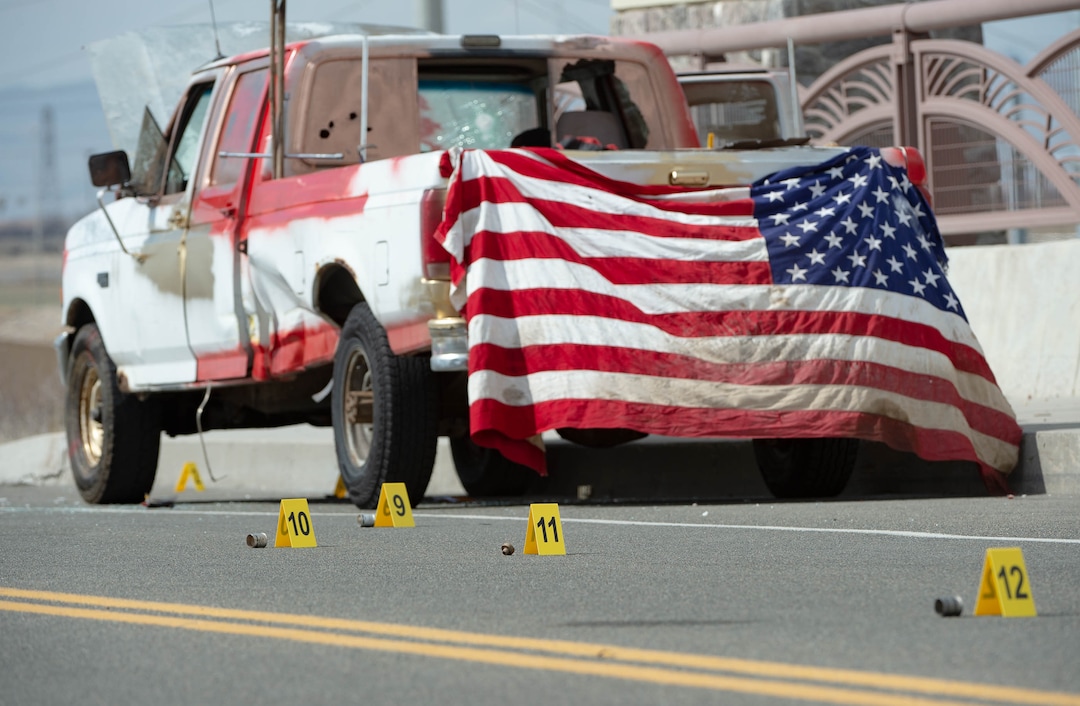 (Francisco Kjolseth  | The Salt Lake Tribune) Numerous police agencies respond to a man driving erratically and claiming to have a gun and a bomb as a police chase ends on Center Street over Legacy Highway on Wednesday, March 17, 2021.