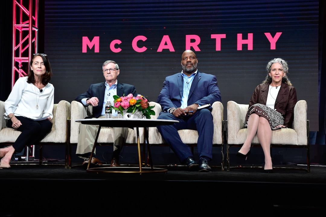 (Photo courtesy of Rahoul Ghose/PBS) “American Experience” senior producer Susan Bellows, NYU history professor David M. Oshinsky, Columbia journalism professor Jelani Cobb, and writer, director and producer Sharon Grimberg take questions from members of the Television Critics Association.