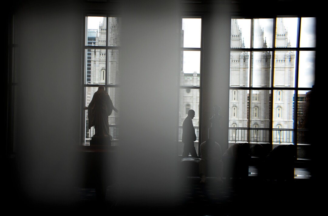 Leah Hogsten  |  The Salt Lake Tribune  Church members stroll throughout the Conference Center during the afternoon session of the 189th Annual General Conference of The Church of Jesus Christ of Latter-day Saints, April 6, 2019 in Salt Lake City. 