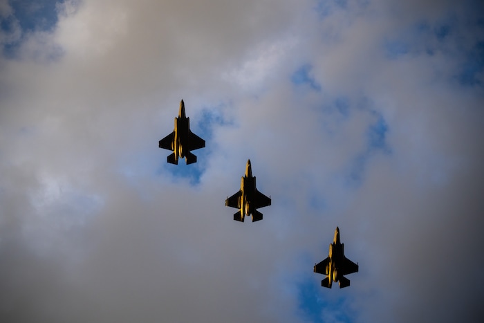 (Trent Nelson | The Salt Lake Tribune) F-35 fighter jets perform a flyover at Stadium of Fire in Provo on Saturday, July 2, 2022.