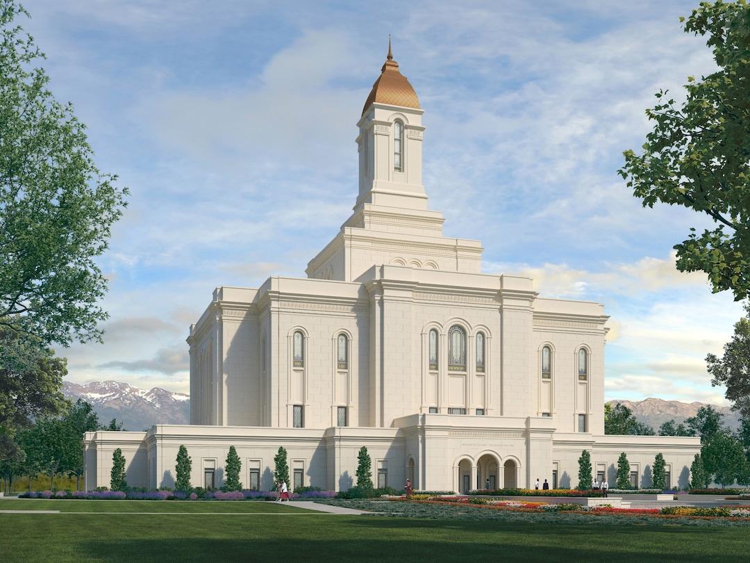 (Image courtesy of The Church of Jesus Christ of Latter-day Saints)  An artist's rendering of the exterior of The Church of Jesus Christ of Latter-day Saints' to-be-constructed Tooele Valley Utah Temple.