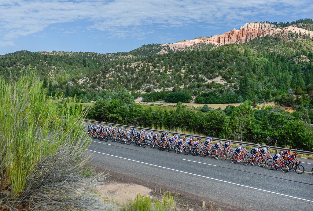 Francisco Kjolseth | The Salt Lake Tribune
Starting at Zion Canyon Village in Springdale, cyclists compete in the scenic first stage of the 2016 Tour Of Utah on Monday, Aug. 1, 2016. Covering 84 miles with 6,679 feet of vertical climbing, the seven-day, world-class professional cycling race passes lava fields, high alpine forests, Cedar Breaks National Monument and more.