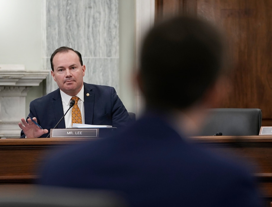 (Ken Cedeno | Pool via AP) Sen. Mike Lee, R-Utah, speaks during a hearing on Capitol Hill, Jan. 21, 2021, in Washington.