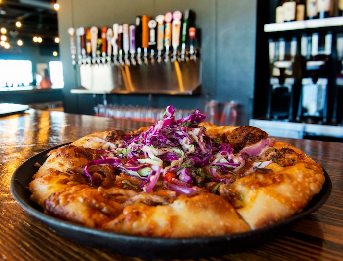 (Rick Egan  |  The Salt Lake Tribune)     The Southern Comfort Pizza, at Slackwater Pizzeria in Sandy, Thursday, March 5, 2020.