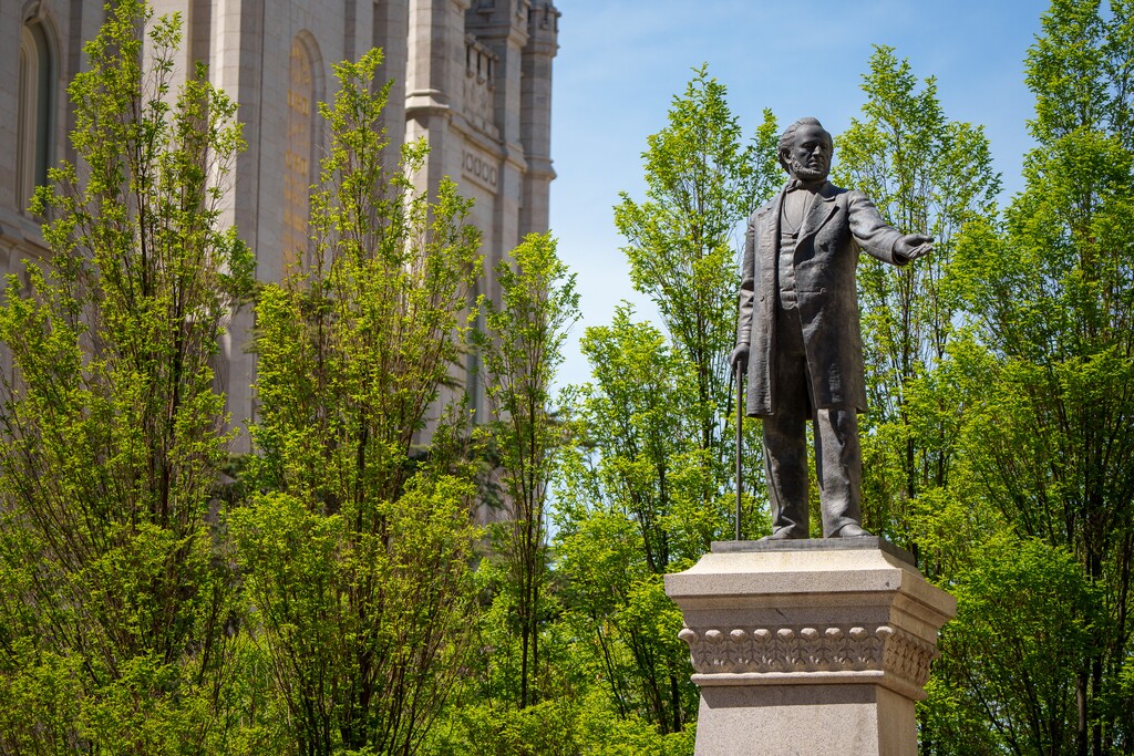 (Trent Nelson  |  The Salt Lake Tribune) The Brigham Young statue on Temple Square in Salt Lake City on Friday, May 14, 2021.