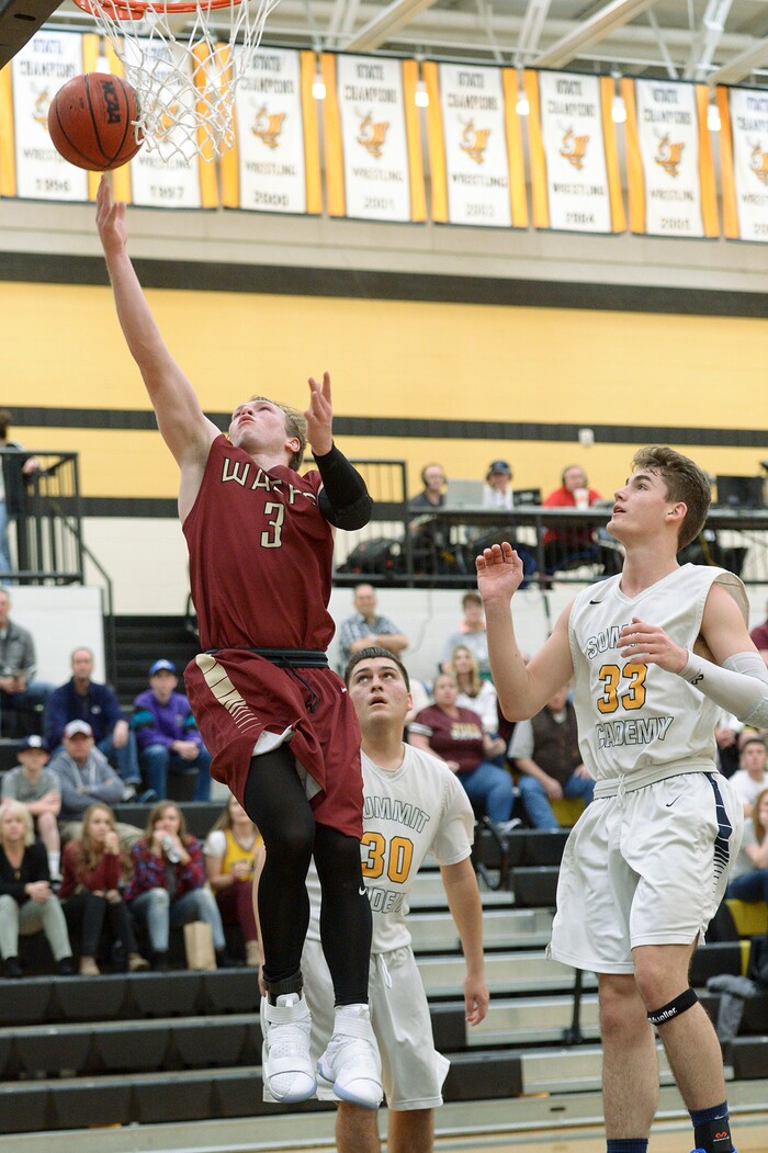(Leah Hogsten  |  The Salt Lake Tribune) Juab High School boys' basketball team defeated Summit Academy 61-58 during their 3A State tournament game in Heber  Saturday, Feb. 16, 2018.