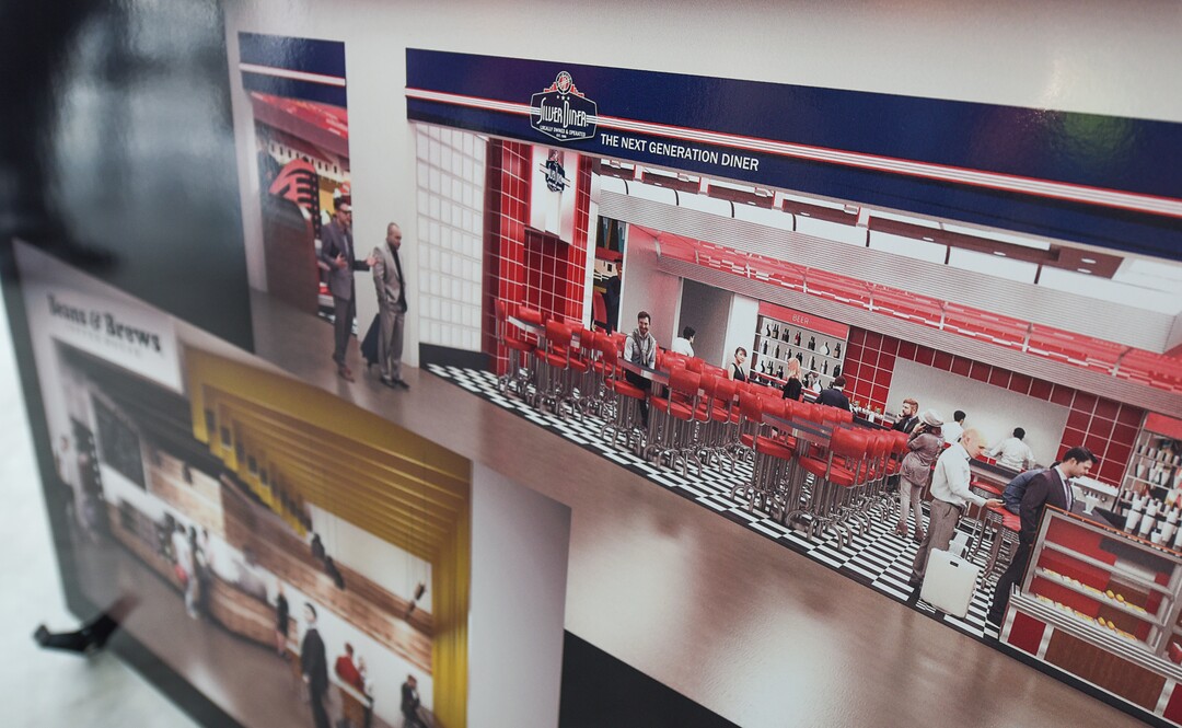 (Francisco Kjolseth  |  The Salt Lake Tribune)  Salt Lake City International Airport announces food concessionaires for the first phase of the new expanded airport during a tour on Wed. Feb. 20, 2019, as renderings provide a visual snapshot of the food and beverage options that is said to include 23 concepts with a number of home-grown options that are local favorites.
