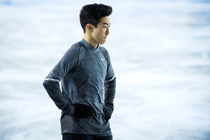 (Chris Detrick | The Salt Lake Tribune) Salt Lake City's Nathan Chen practices his Men's Single Skating Short Program for the Team Event at the Gangneung Ice Arena Thursday, February 8, 2018.