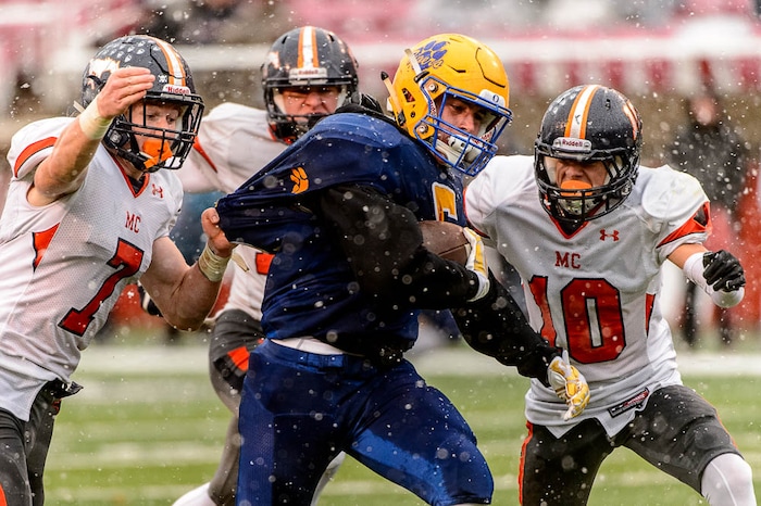 (Trent Nelson | The Salt Lake Tribune)  Orem's Cooper Legas (5) runs the ball as Orem faces Mountain Crest in the Class 4A High School State Football Championship game in Salt Lake City, Friday November 17, 2017.