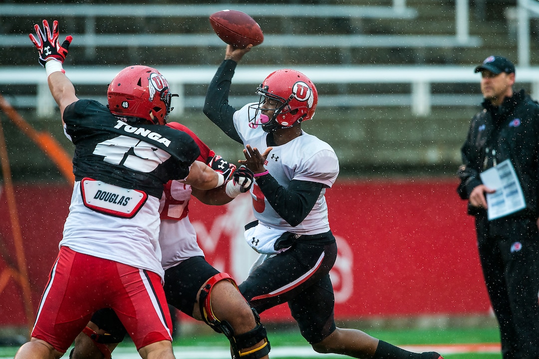 Chris Detrick  |  The Salt Lake TribuneUtah Utes quarterback Troy Williams (3) throws the ball during a scrimmage at Rice-Eccles Stadium Saturday March 25, 2017.  