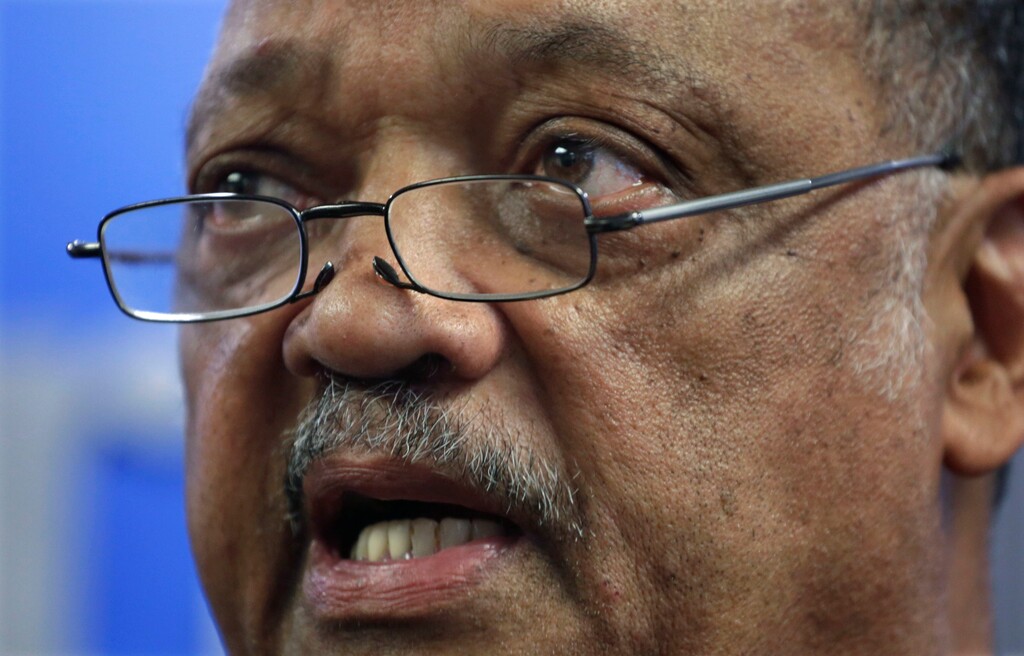 FILE - In this Feb. 12, 2015 file photo Rev. Jesse Jackson speaks during a news conference in Chicago. Rev. Jackson says he's been seeking outpatient care for two years for Parkinson's disease and plans to "dedicate" himself to physical therapy. In a Friday, Nov. 17, 2017 letter to supporters, the 76-year-old says family and friends noticed a change in him about three years ago and he could no longer ignore symptoms. (AP Photo/M. Spencer Green File)