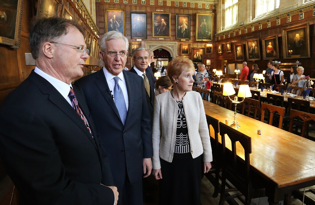 Elder D. Todd Christofferson, Quorum of the Twelve Apostles of The Church of Jesus Christ of Latter-day Saints, gets a tour from Philip Tootill at Christ Church, Oxford University prior to speaking in Oxford, England on Thursday, June 15, 2017. The dining hall was used in the Harry Potter films.