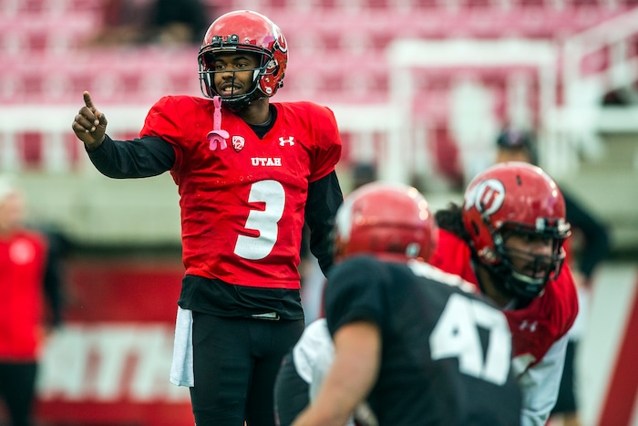 Chris Detrick  |  The Salt Lake Tribune
Utah Utes quarterback Troy Williams (3) during a scrimmage at Rice-Eccles Stadium Friday March 31, 2017.  