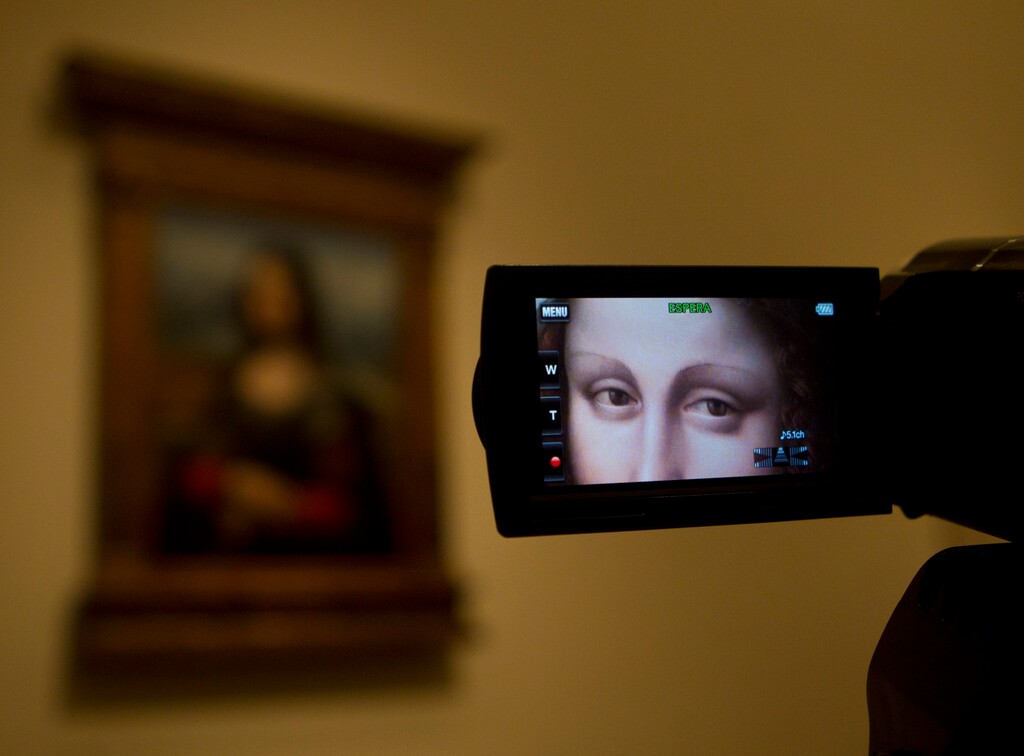 (Paul White | The Associated Press) A copy painting of the  "Mona Lisa" is seen through the viewfinder of a video camera on display in Spain's Prado Museum in Madrid Tuesday Feb. 21, 2012. The "Mona Lisa" copy which went on display Tuesday was painted by one of Leonardo da Vinci's apprentices alongside the master himself as he did the original, museum officials said.