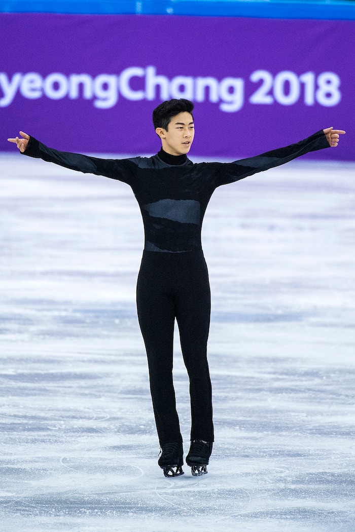 (Chris Detrick  |  The Salt Lake Tribune)  Salt Lake City's Nathan Chen competes in the Men's Single Skating Short Program for the Team Event at the Gangneung Ice Arena Friday, February 9, 2018.  Chen got fourth place with a score of 80.61.