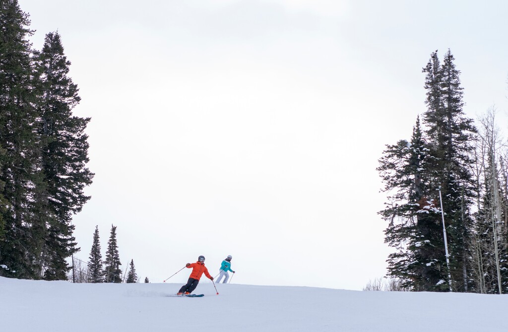 (Rick Egan | The Salt Lake Tribune)  Skiers take turns at Deer Valley, on Thursday, Dec. 1, 2022. The resort is on the verge of breaking its all-time snowfall record.