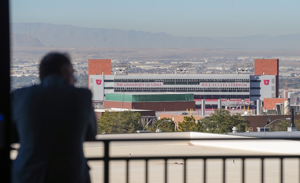 (Chris Samuels | The Salt Lake Tribune) University of Utah President Taylor Randall looks over campus from a balcony on Wednesday, Oct. 18, 2023. Randall said on Thursday, March 21, 2024, that he believes general education curriculum at the state's public colleges and universities will be the next target of the Utah Legislature after the anti-DEI bill.