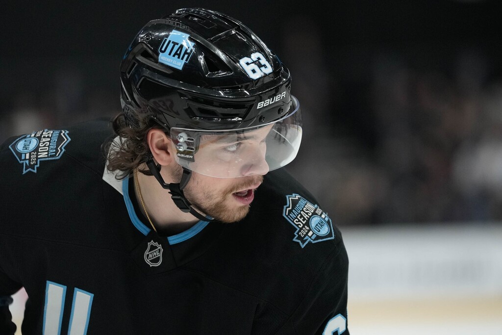 (Francisco Kjolseth  | The Salt Lake Tribune) Utah Hockey Club left wing Matias Maccelli (63) during an NHL hockey game at the Delta Center in Salt Lake City on Friday, Jan. 31, 2025.