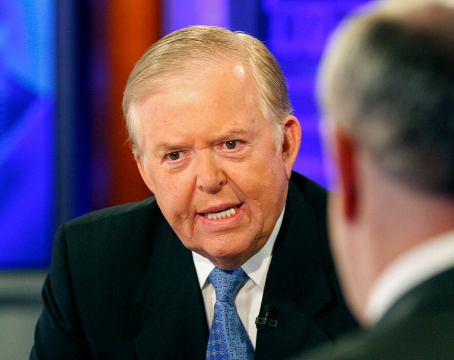 (Kathy Willens | AP file photo)  In this 2009 file photo, Lou Dobbs, left, speaks with Bill O'Reilly during taping of a segment for Fox News channel's "The O'Reilly Factor," in New York.