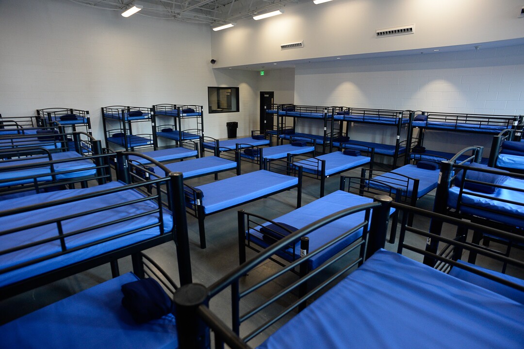 (Francisco Kjolseth  |  The Salt Lake Tribune)  Shelter the Homeless and Catholic Community Services of Utah (CCS) holds a public open house at the Gail Miller Resource Center on Friday, Sept. 6, 2019, with self-guided tours for the public to see the brand new building and learn about the services that will be provided there for both men and women. Pictured is one of four men's dorm rooms with a total of 160 beds for men.