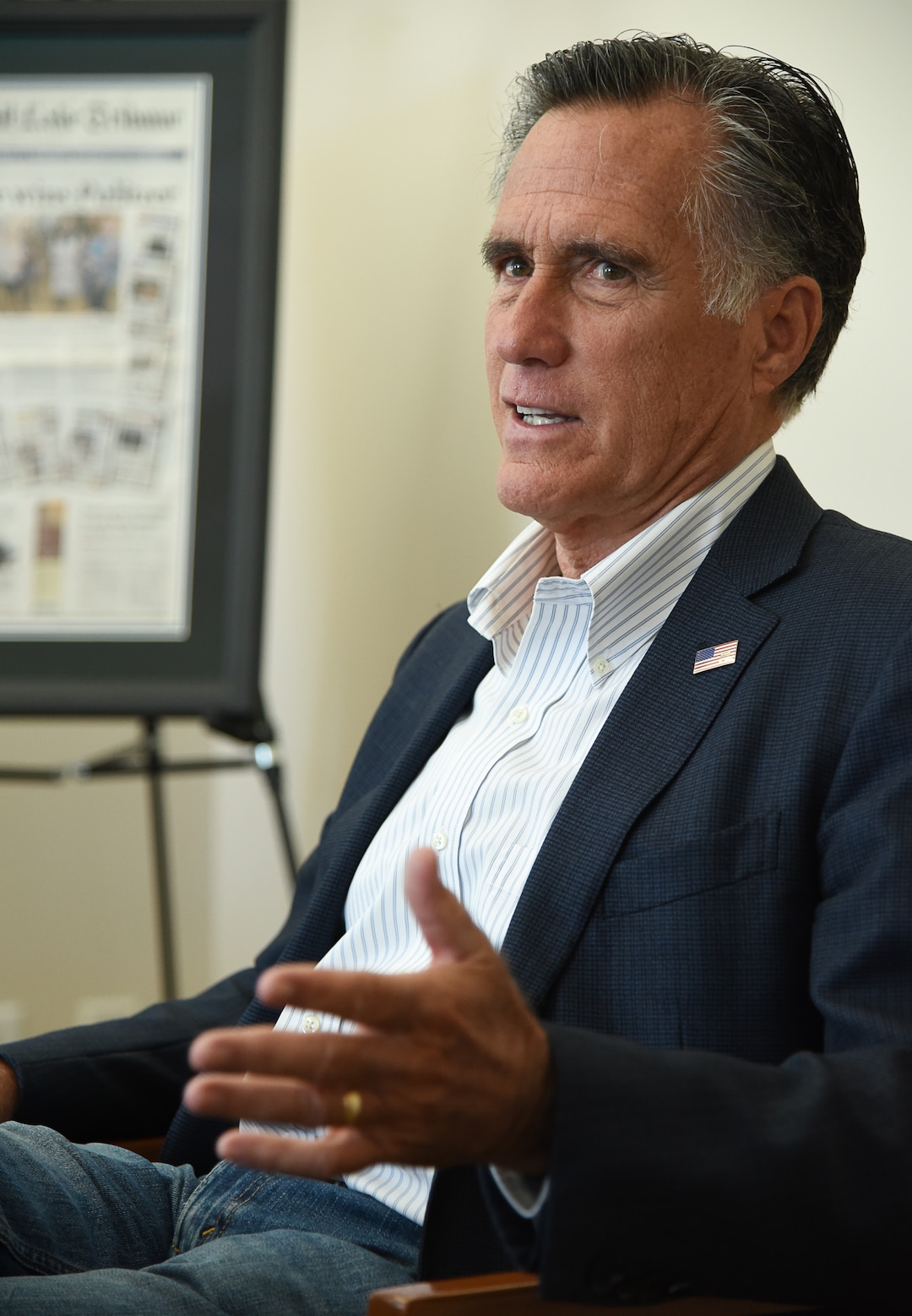 (Francisco Kjolseth | The Salt Lake Tribune) Sen. Mitt Romney speaks with the editorial board of The Salt Lake Tribune on Wednesday, Aug. 21, 2019.