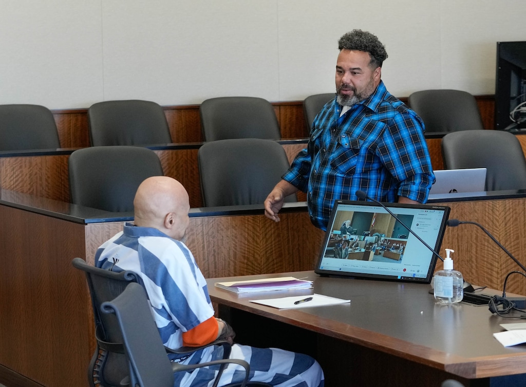 (Francisco Kjolseth | The Salt Lake Tribune) Douglas Carter appeared in 4th District Court in Provo, Wednesday, Aug. 26, 2026, where Tyler Anger, who is Carter’s biological son, testified about their relationship as a judge considers whether to grant bail to the former death row inmate.