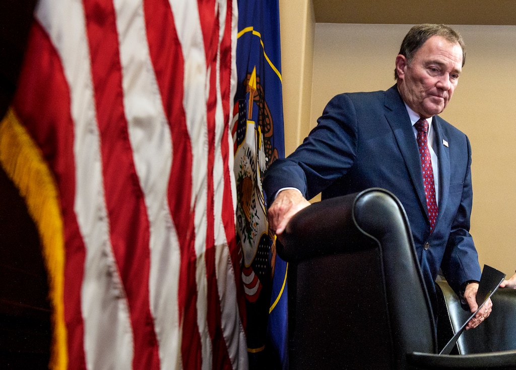 (Leah Hogsten | Tribune file photo) Gov. Gary R. Herbert discusses Medicaid and other legislative topics during availability with media representatives on Feb. 7, 2019.