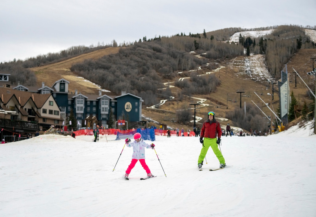 (Rick Egan | The Salt Lake Tribune) A young skier cruises to Park City Mountain's Mountain Village base. The base is set to be transformed after the Park City Planning Commission on Wednesday, May 27, 2026, approved an application by the resort to upgrade its Eagle and Silverlode chairlifts.