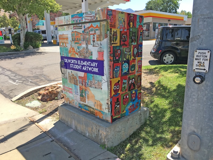 (Photo courtesy Salt Lake City Mayor's Office) A utility box near Dilworth Elementary School in Salt Lake City, decorated with artwork by the school's students, as part of the city's ColorSLC program.