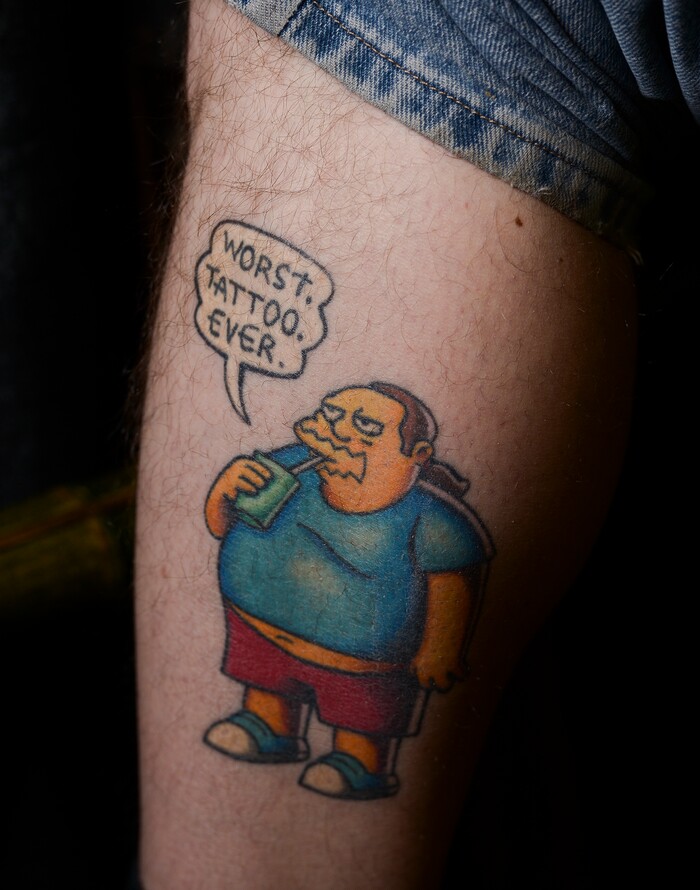(Leah Hogsten | The Salt Lake Tribune) David Hoffman of Salt Lake City shows off his "Comic Book Guy" tattoo at the Salt Lake City International Tattoo Convention, Saturday, March 17, 2018.
