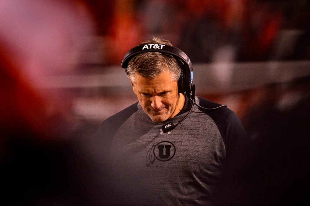 (Trent Nelson | The Salt Lake Tribune)  Utah Utes coach Kyle Whittingham as the University of Utah hosts Washington State, NCAA football in Salt Lake City, Saturday November 11, 2017.