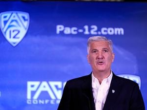 (Marcio Jose Sanchez | AP) Pac-12 Commissioner George Kliavkoff speaks during the Pac-12 Conference NCAA college football Media Day Tuesday, July 27, 2021, in Los Angeles.