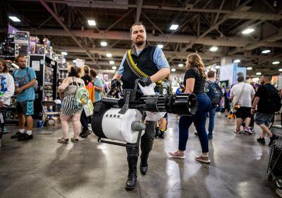 (Trent Nelson  |  The Salt Lake Tribune) Koby Workman as Heavy Weapons Guy walking the hall at FanX Salt Lake Comic Convention on Thursday, Sept. 22, 2022.