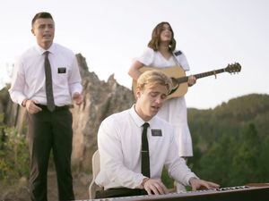 (Walk with Christ via YouTube) A screenshot from a music video shows missionaries from The Church of Jesus Christ of Latter-day Saints performing a song in North Dakota. More frequently, Latter-day Saint missionaries are turning to social media to find potential converts.