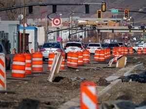 (Trent Nelson  |  The Salt Lake Tribune) A road construction zone along 300 West in Salt Lake City on Thursday, Dec. 29, 2022.
