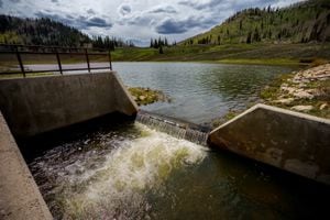 (Trent Nelson  |  The Salt Lake Tribune) Boulger Reservoir on Saturday, June 4, 2022. The popular fishing destination on Utah's Wasatch Plateau is to be drained while a coal seam beneath it is mined.