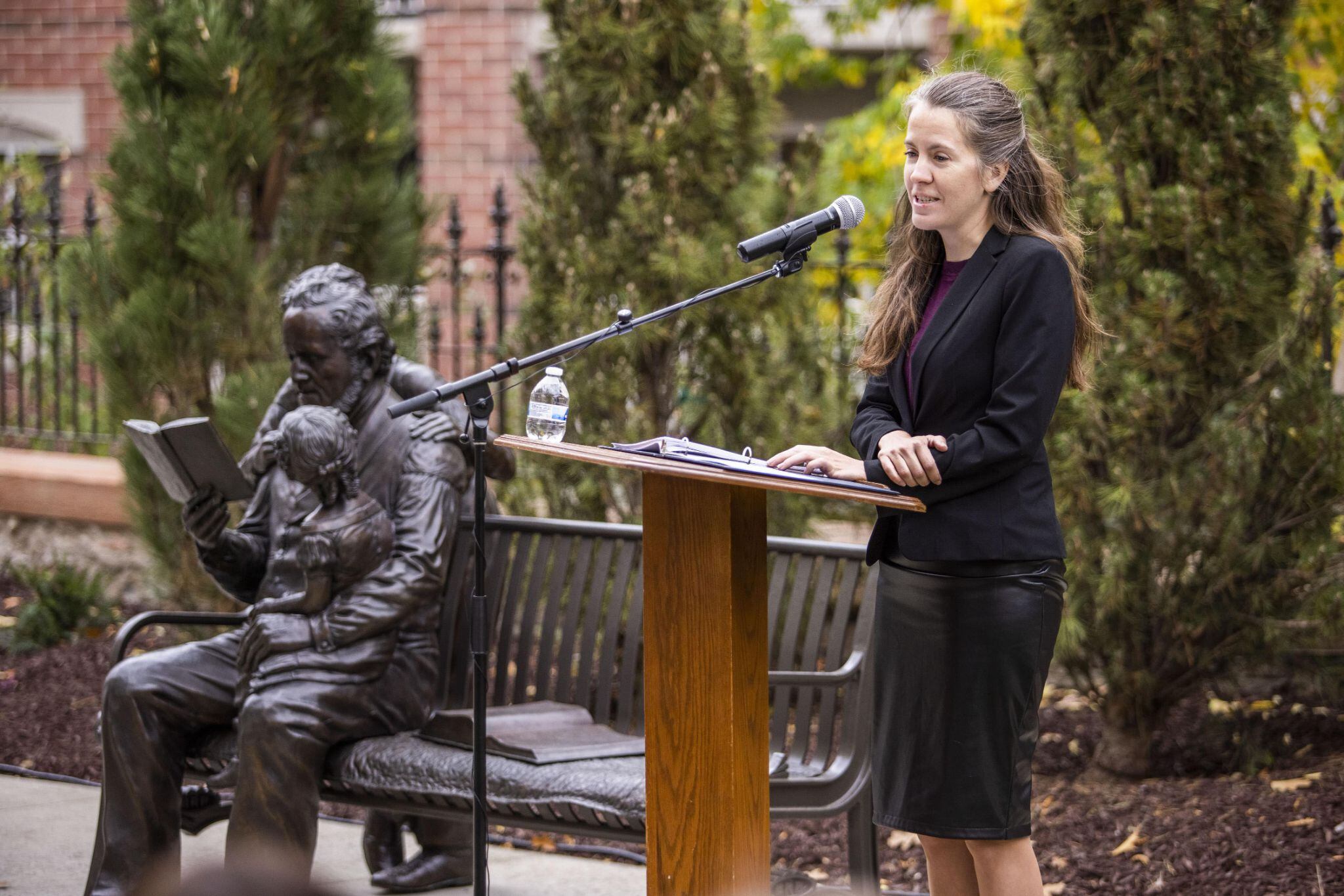 (The Church of Jesus Christ of Latter-day Saints)
Emily Utt, curator of church historic sites, speaks at the rededication ceremony for the Brigham Young Family Cemetery in Salt Lake City in 2022. Utt has been key in the church's work at the Kirtland and Manti temples.