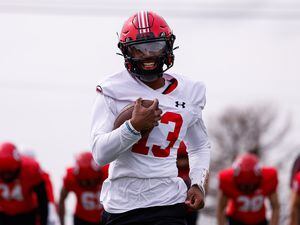 (Hunter Dyke | Utah Athletics) Quarterback Nate Johnson participates in the first day of Utah football spring practice in Salt Lake City on Tuesday, March 21, 2023.