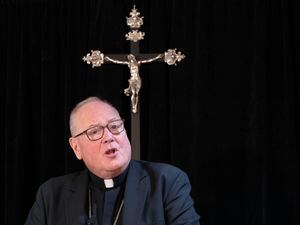 (Mark Lennihan | The Associated Press) - Cardinal Timothy Dolan, archbishop of New York, speaks during a news conference, Monday, Sept. 30, 2019 in New York. In November 2022, Dolan, chairman of the Catholic bishops’ Committee for Religious Liberty, dismissed a bill pending in the Senate that would protect same sex and interracial marriages in federal law, as failing even the “meager goal” of preserving the status quo in balancing religious freedom with the right to same-sex marriage.