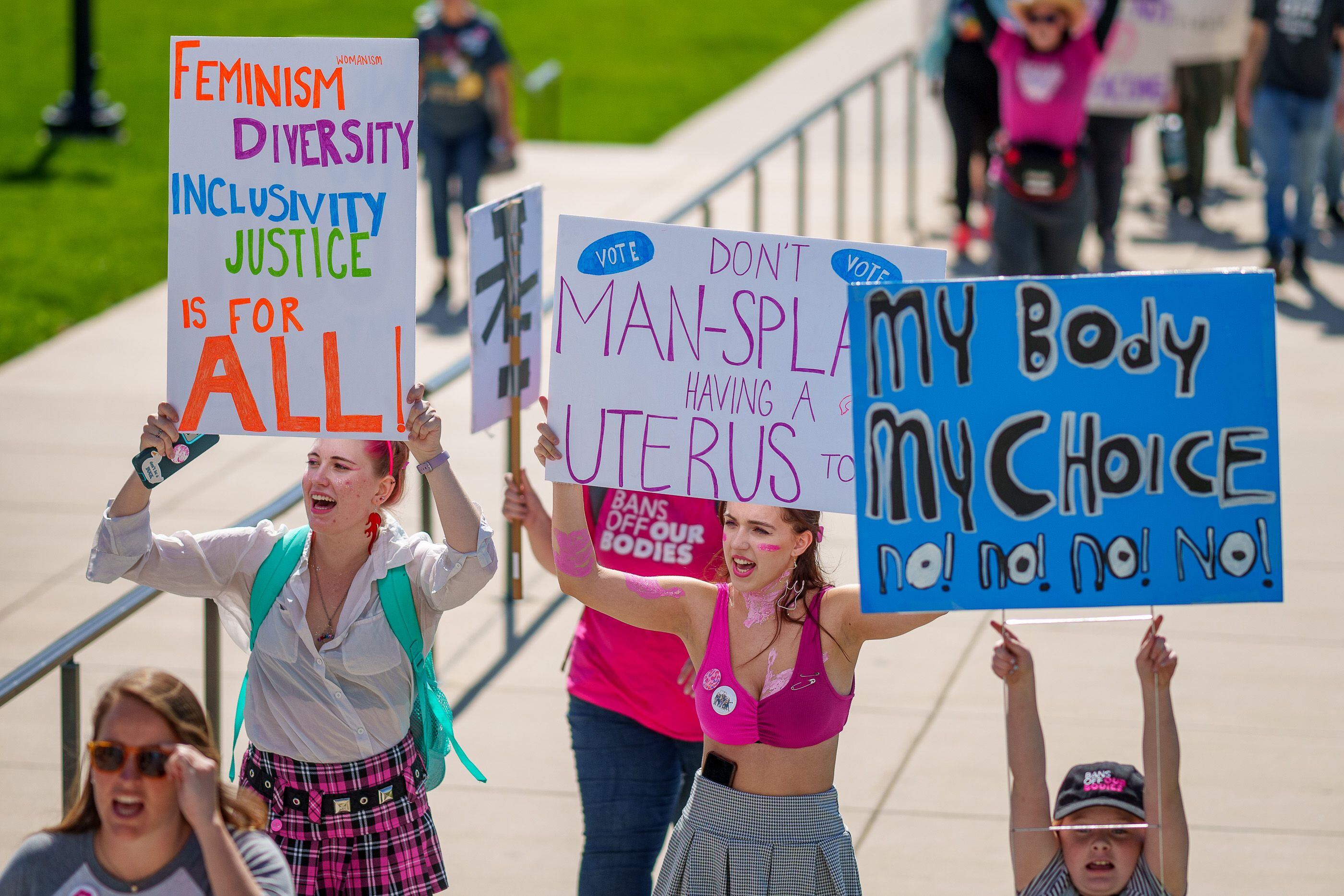 (Trent Nelson | The Salt Lake Tribune) People march around the State Capitol in Salt Lake City in support of abortion rights on Saturday, Oct. 8, 2022.