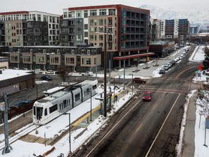(Leah Hogsten | The Salt Lake Tribune)  The Sugar House streetcar S-Line on Dec. 23, 2022.