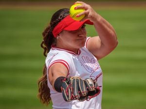 (Trent Nelson  |  The Salt Lake Tribune) Utah pitcher Mariah Lopez (8) as Utah's softball team faces Southern Illinois in the NCAA Tournament in Salt Lake City on Friday, May 19, 2023.