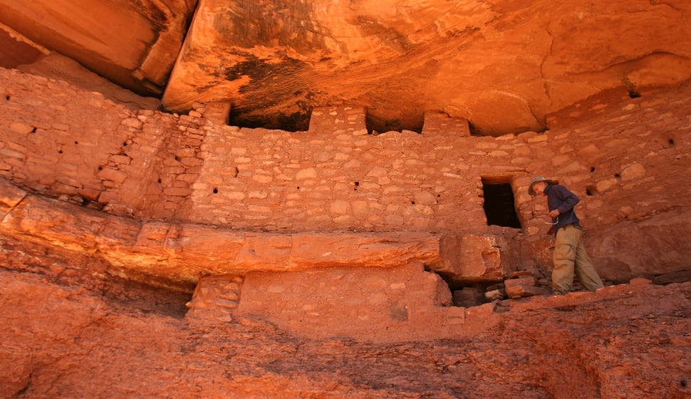 (Leah Hogsten | Tribune file photo) Hiker Richard Schwarz has visited Moon House four times and claims it is his favorite site to visit in southern Utah. Moon House is a Pueblo III-period cliff dwelling located in southeastern Utah on Cedar Mesa in McLoyd's Canyon. It was created by the Anasazi or Ancestral Puebloan peoples between 1150 and 1300 A.D. 