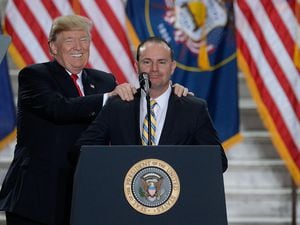 (Francisco Kjolseth  |  The Salt Lake Tribune)  President Donald Trump is joined by Sen. Mike Lee at the Utah Capitol on Monday, Dec. 4, 2017. The final report for the House Jan. 6 committee gives new details into Lee's efforts to help Trump overturn his 2020 election loss.